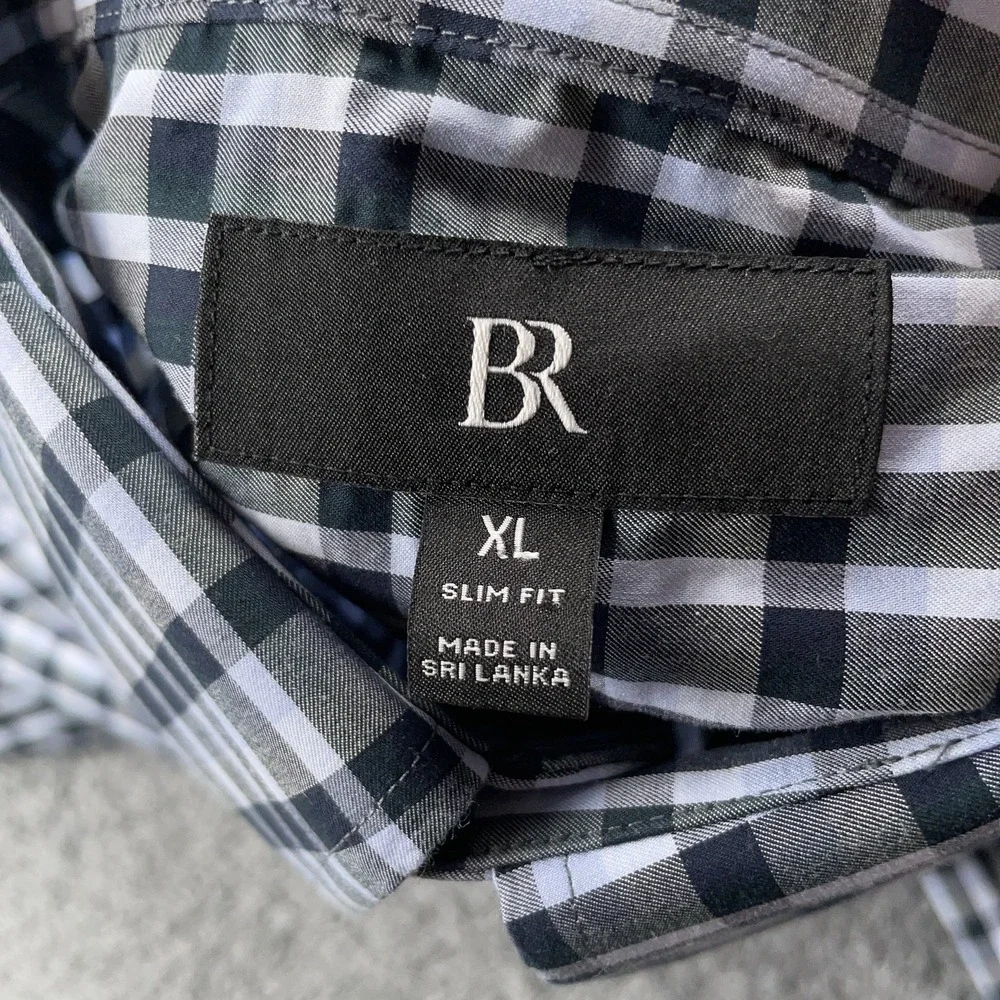 Banana Republic Shirt Mens XL Blue Black White Check Slim Fit Button Up Cotton